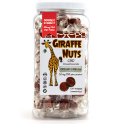 Giraffe Nuts Creamy Vanilla BULK BIN contains 100 individually wrapped caramel pieces each with 30mg CBD